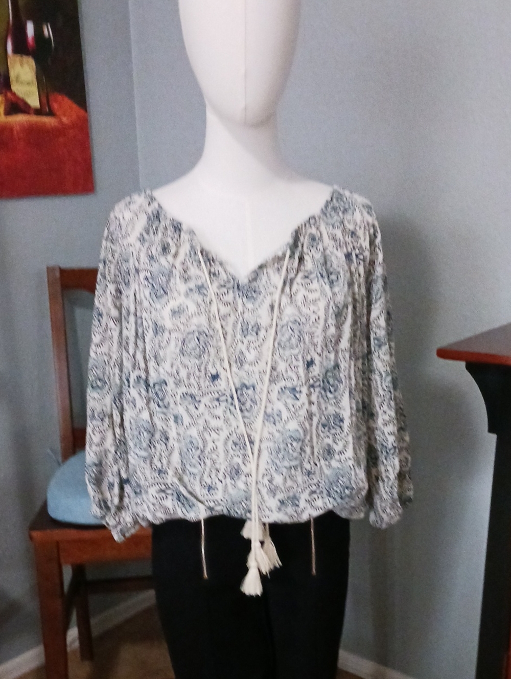 Denim & Supply By Ralph Lauren White Blouse with Blue Floral And Vine Print